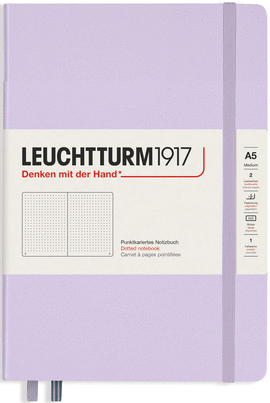 CUADERNO MEDIANO (A5) TAPA DURA, 251 PÁGINAS NUMERADAS, PUNTOS, LILA